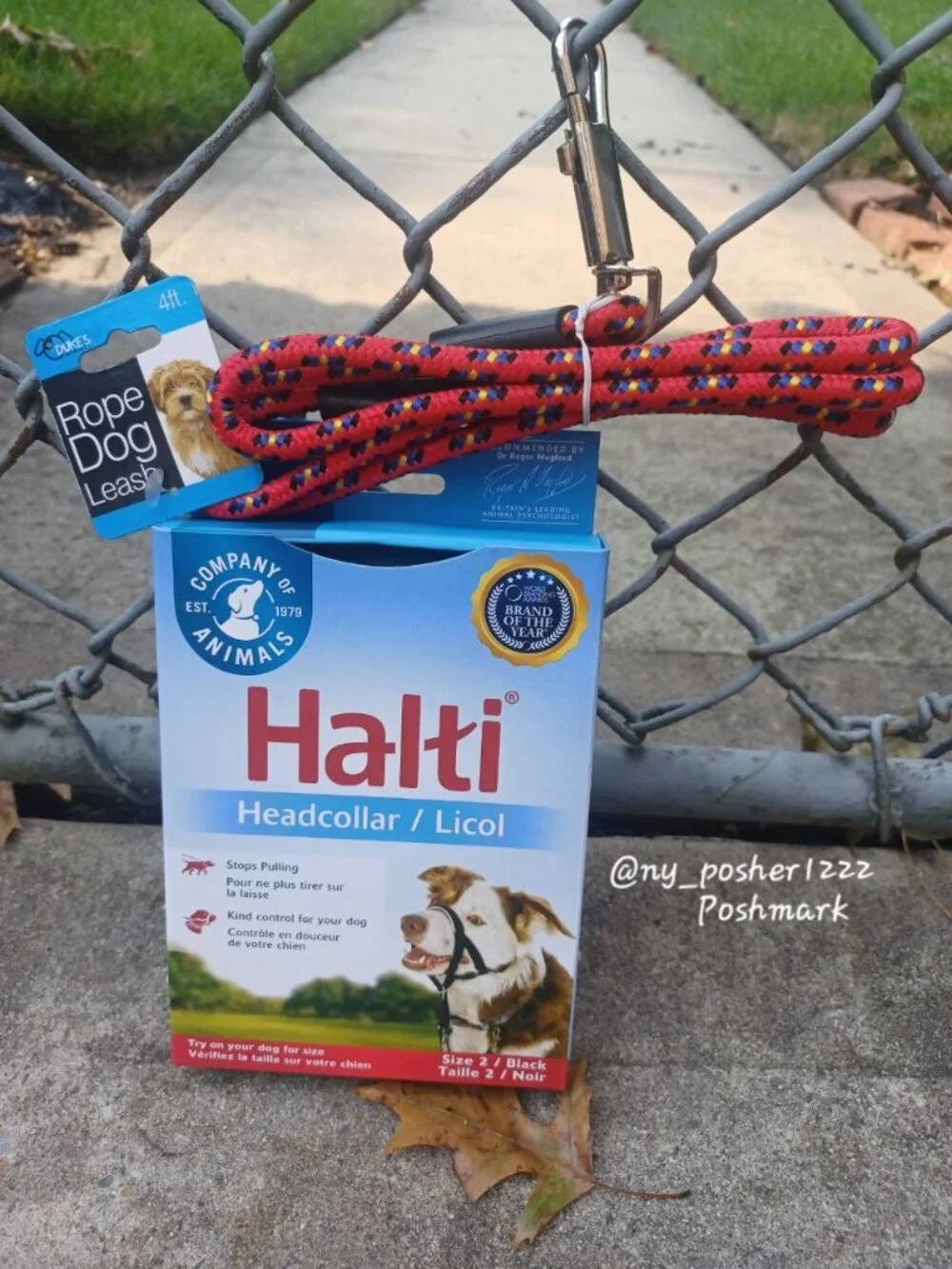 𝗛𝗮𝗹𝘁𝗶 Headcollar Size 2 Black & 𝖣𝖴𝖪𝖤'𝖲 Rope Dog Leash 4-Ft Red Bundle